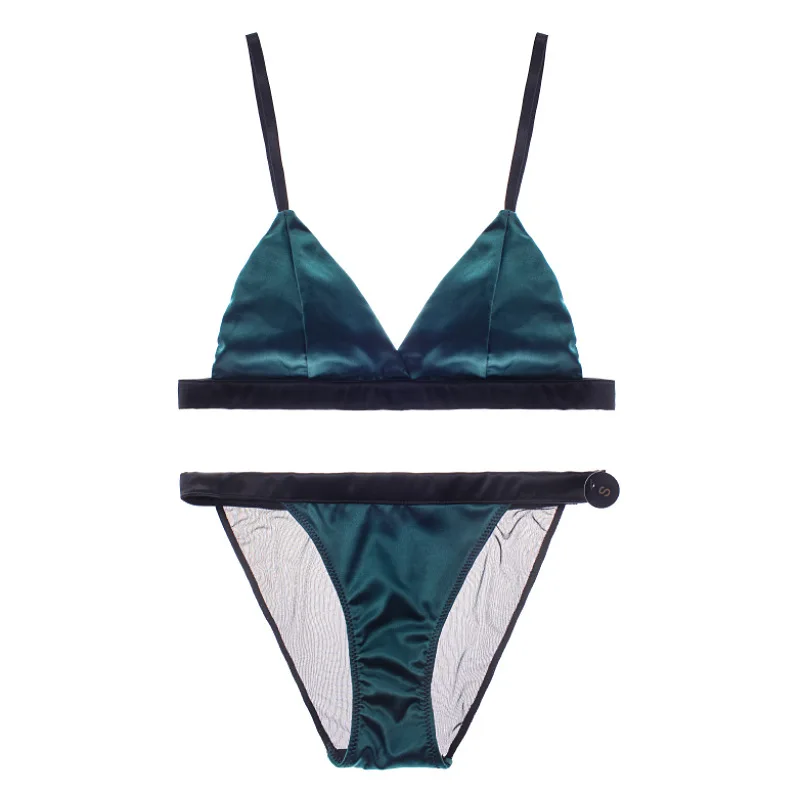 Bralette Wire Free Satin Bra Set thin Triangle cups Solid Color Bra and Panty Set Lingerie Underwear Women Brassiere
Bralette Wire Free Satin Bra Set thin Triangle cups Solid Color Bra and Panty Set Lingerie Underwear Women Brassiere
