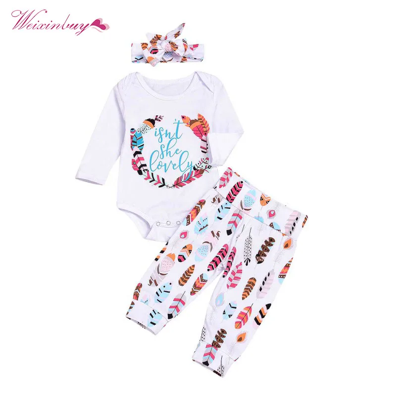 Newborn Baby Clothing Set for girl Isn't She Lovely Long Sleeve Romper + Feather Trousers + Rabbit Ear Headband Clothes Set
Newborn Baby Clothing Set for girl Isn't She Lovely Long Sleeve Romper + Feather Trousers + Rabbit Ear Headband Clothes Set
