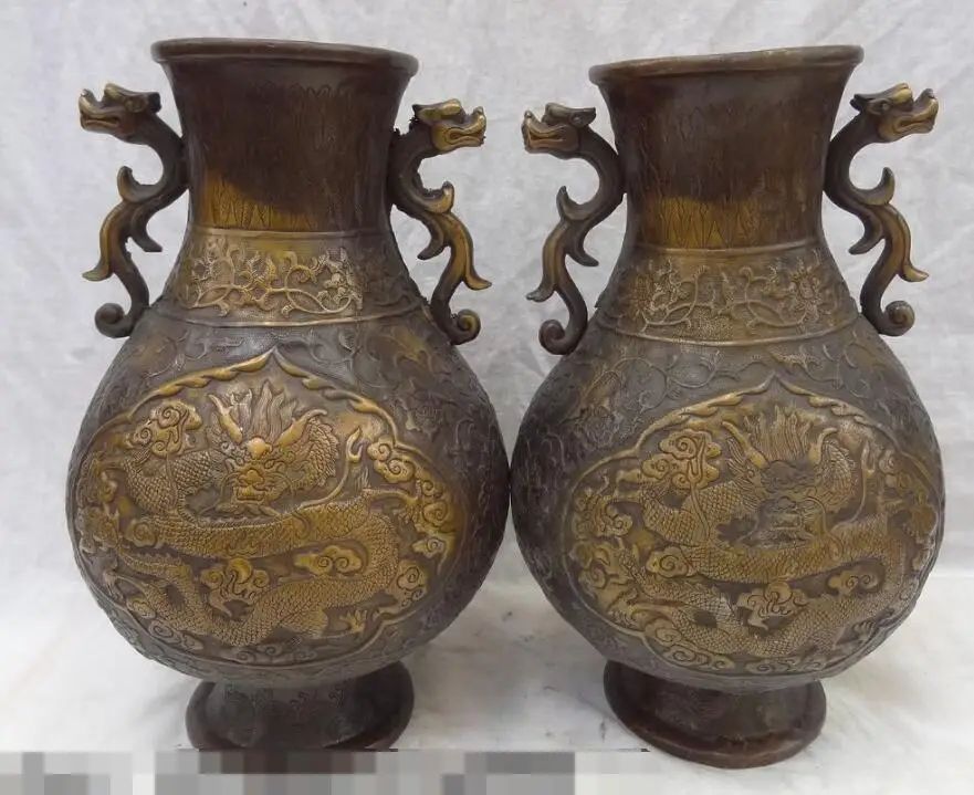 S00802 12" Chinese Bronze Gilt Wealth Dragon Head Unicorn Statue Flower Vase Pot Pair (B0413)
S00802 12" Chinese Bronze Gilt Wealth Dragon Head Unicorn Statue Flower Vase Pot Pair (B0413)