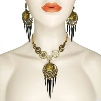 Vintage Industrail Age Machanical Gears and Black Taper Drops Steampunk Necklace and Earring Set
Vintage Industrail Age Machanical Gears and Black Taper Drops Steampunk Necklace and Earring Set