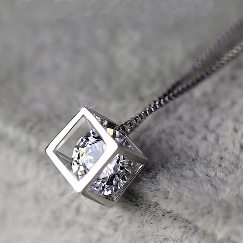 Silver Cube Necklace Crystal Zirconia Necklaces & Pendants for women collares colar Fashion 925 Sterling Jewelry
Silver Cube Necklace Crystal Zirconia Necklaces & Pendants for women collares colar Fashion 925 Sterling Jewelry