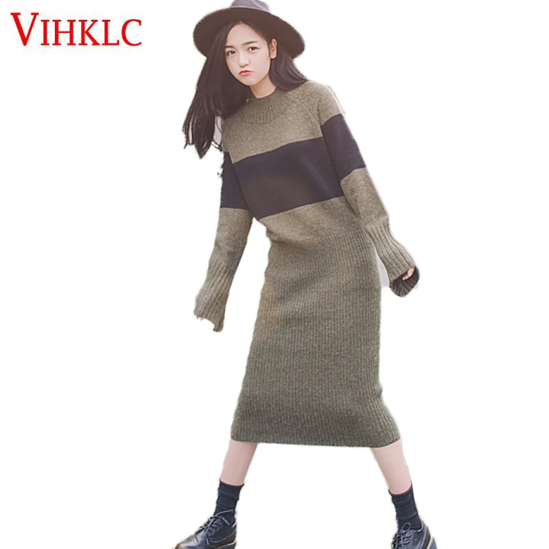 Фото 2018 Новый осень-зима Корейская версия толстый свитер Для женщин длинные Полосатые