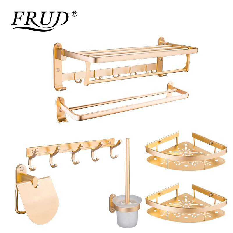 FRUD Space aluminum Bathroom Hardware Sets Gold colour Accessories Wall Mounted towel hook Bathroom Products Seven pieces Y38005
FRUD Space aluminum Bathroom Hardware Sets Gold colour Accessories Wall Mounted towel hook Bathroom Products Seven pieces Y38005