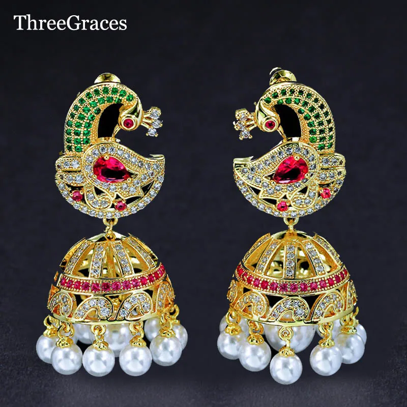 ThreeGraces Jewelry Shiny Yellow God Color Cubic Zircon Micro Pave Pearl Dangling Big Bohemian Peacock Earrings For Women ER097
ThreeGraces Jewelry Shiny Yellow God Color Cubic Zircon Micro Pave Pearl Dangling Big Bohemian Peacock Earrings For Women ER097