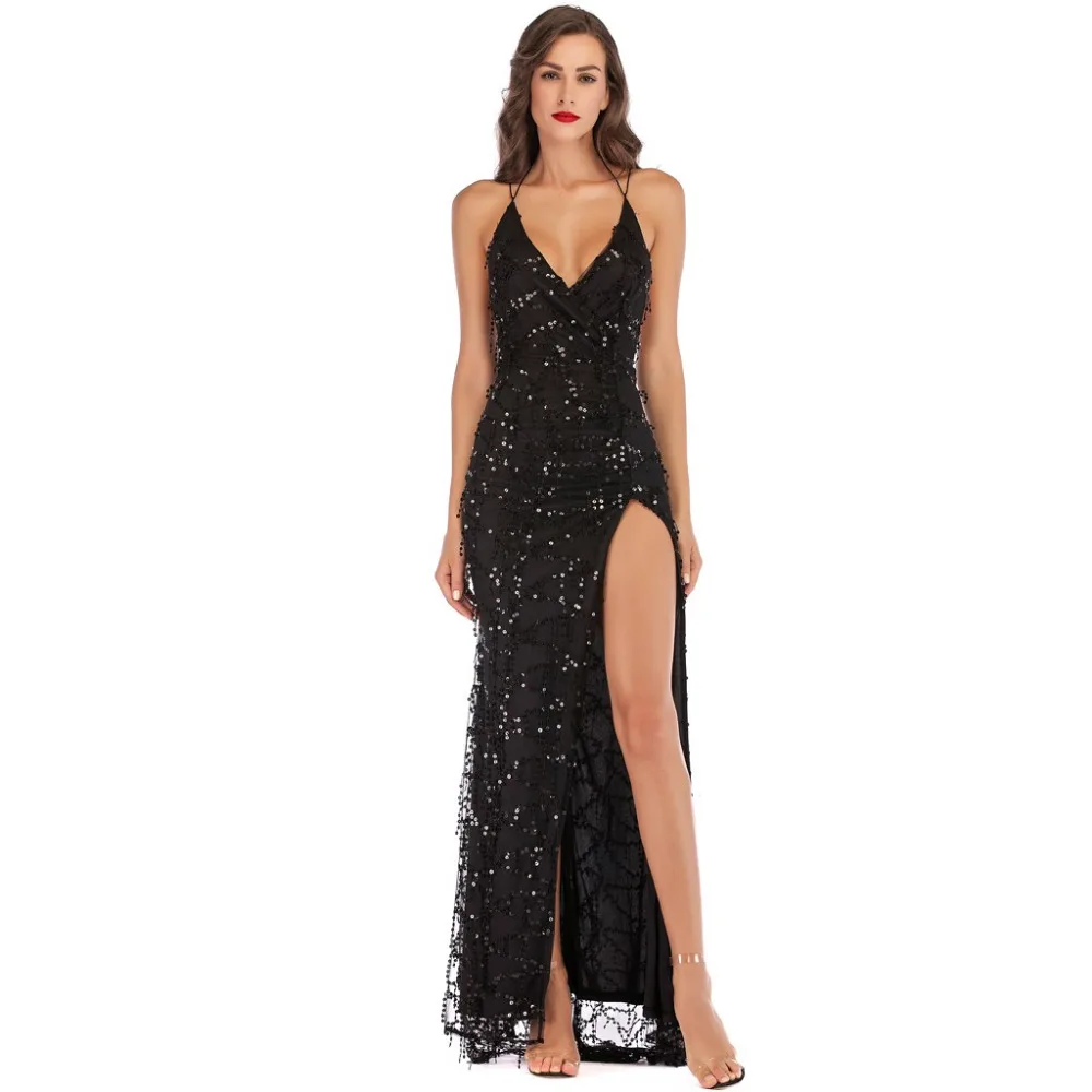 Spring New Style Sexy Women V Neck Maxi Sequin Halter Backless Split Cocktail Prom Gown Dress Celebrity Party Dresses Vestidos
Spring New Style Sexy Women V Neck Maxi Sequin Halter Backless Split Cocktail Prom Gown Dress Celebrity Party Dresses Vestidos