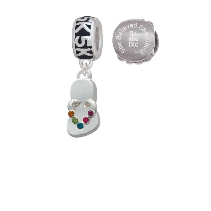 Multicolored Crystal Flip Flop 5K Run She Believed She Could Charm Beads (Set of 2)