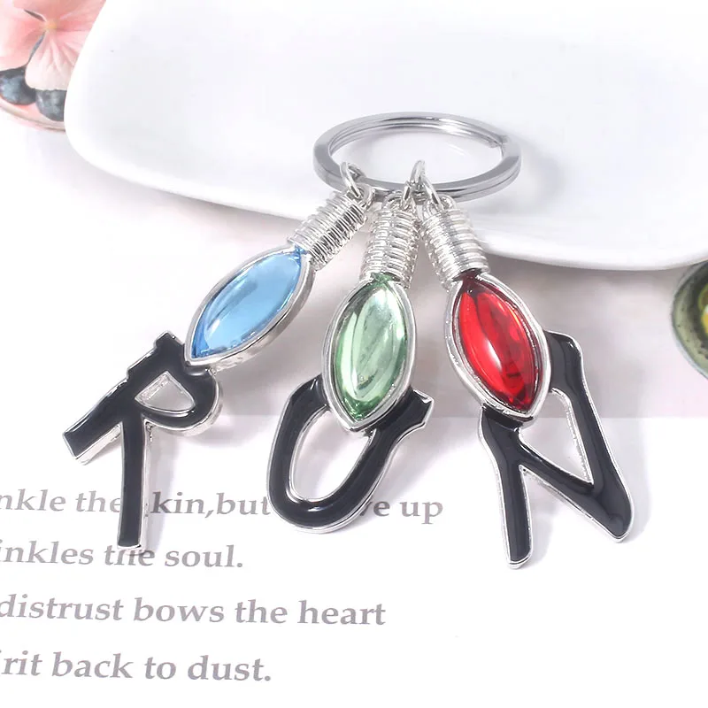 Horror Stranger Things Light Bulb Keychain Pendants RUN Letter Keychain Ring Women Men Fashion Jewelry Christmas Present
Horror Stranger Things Light Bulb Keychain Pendants RUN Letter Keychain Ring Women Men Fashion Jewelry Christmas Present