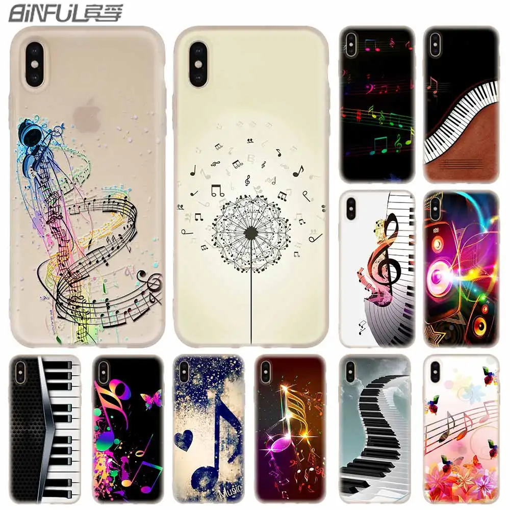 

Cases Silicone soft Cover for iPhone 11 Pro X XS Max XR 6 6S 7 8 Plus 5 4S SE black white music piano keys notes