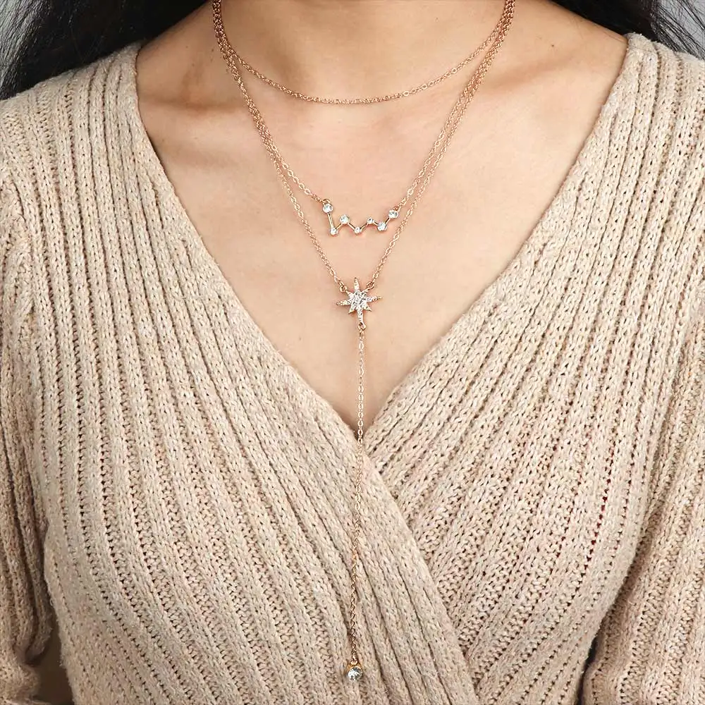 Long Tassel Star Necklaces & Pendants Women Multi Layer Big Dipper Constellation Pendant Necklace Metal Chain Fashion Jewelry
Long Tassel Star Necklaces & Pendants Women Multi Layer Big Dipper Constellation Pendant Necklace Metal Chain Fashion Jewelry