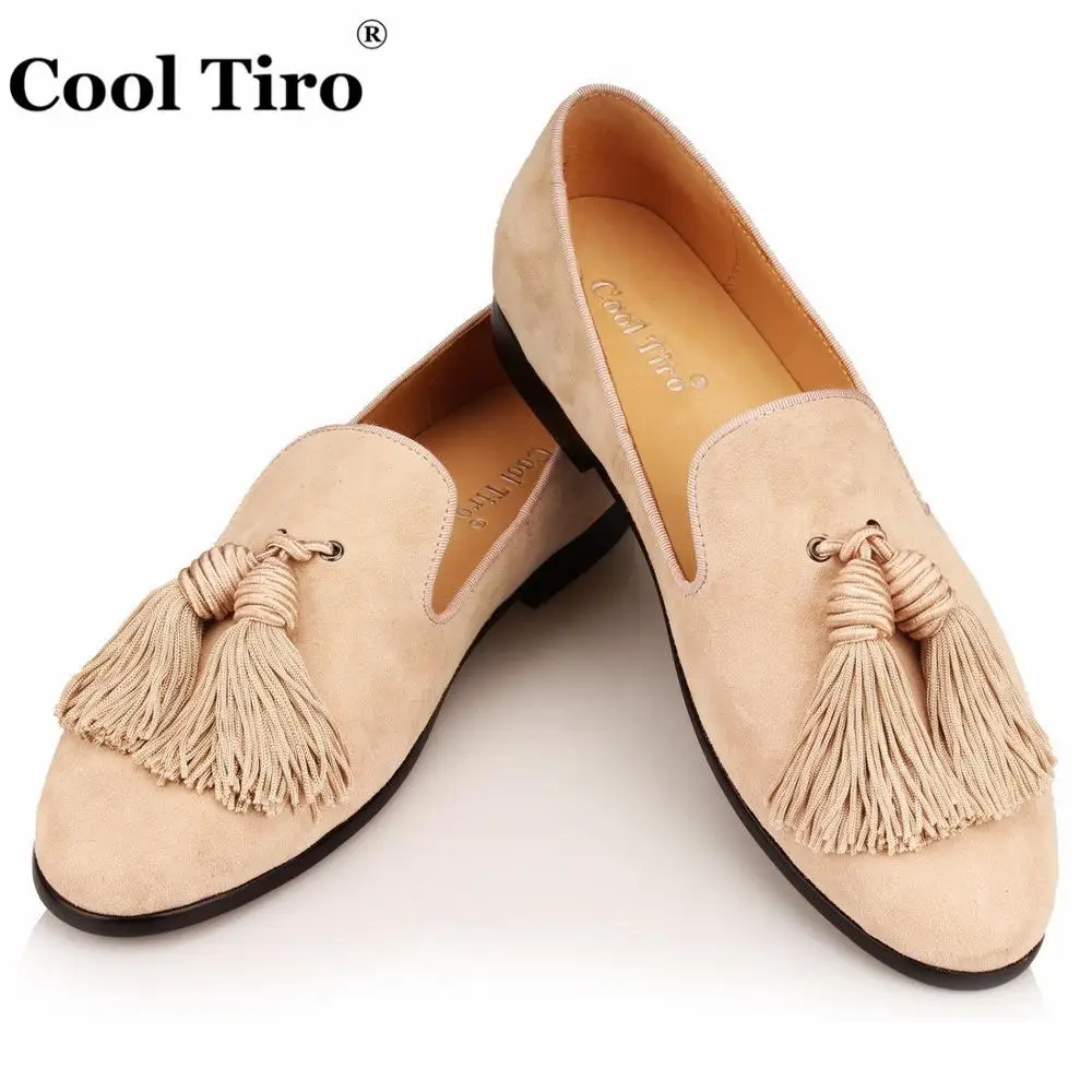 Tassel Men Loafers Beige Suede SLIPPERS (5)