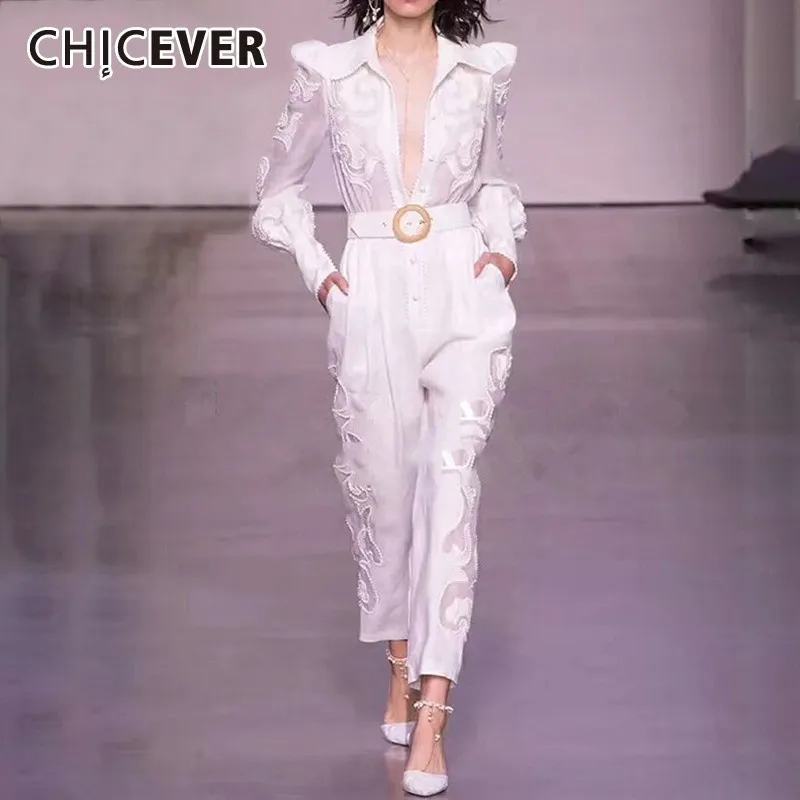CHICEVER Summer Embroidery Jumpsuit For Women Lapel Collar Long Sleeve High Waist Perspective Slim Pants Female Fashion 2019 New
CHICEVER Summer Embroidery Jumpsuit For Women Lapel Collar Long Sleeve High Waist Perspective Slim Pants Female Fashion 2019 New