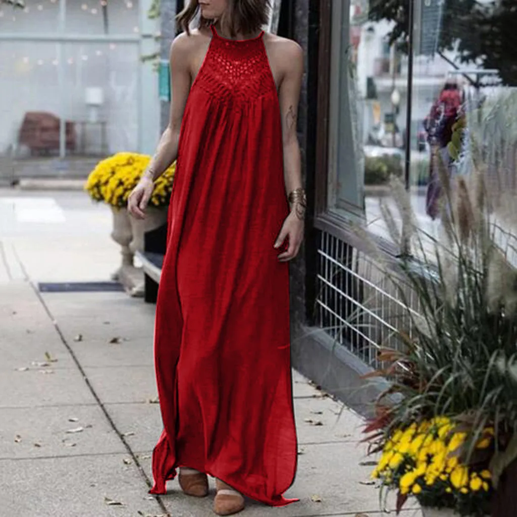 Women's summer dress Sexy Sleeveless Fashion Hanging Neck Dress Lace Hollow Loose Large beach party Dresses summer dresses 2019
Women's summer dress Sexy Sleeveless Fashion Hanging Neck Dress Lace Hollow Loose Large beach party Dresses summer dresses 2019