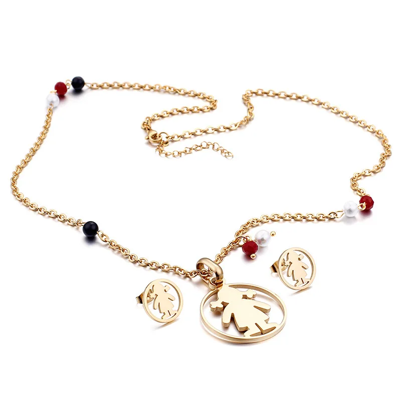 Trendy Stainless Steel Pearls Bead Rosary Chain Round Girls Shape Charms Necklace Earrings Women Jewelry Set spain bears jewelry
Trendy Stainless Steel Pearls Bead Rosary Chain Round Girls Shape Charms Necklace Earrings Women Jewelry Set spain bears jewelry