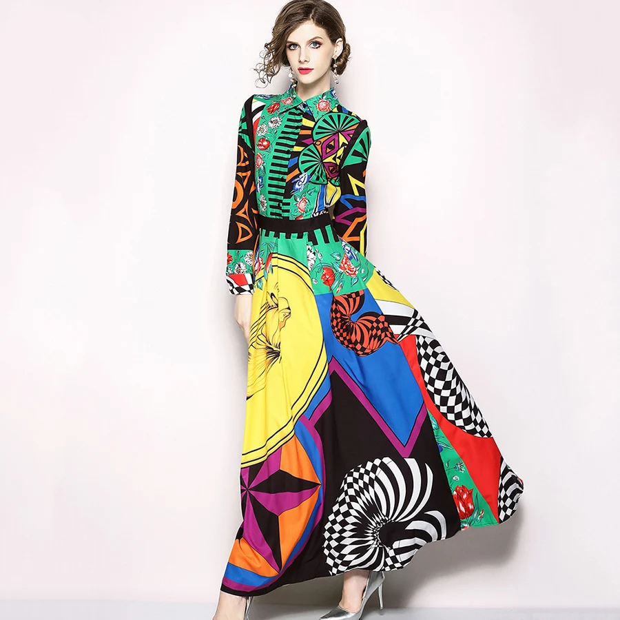 Runway Maxi Dress 2019 New Fashion Summer Style Women Full Sleeve Turn-Down Collar Vintage Print Casual Long Dress Vestidos
Runway Maxi Dress 2019 New Fashion Summer Style Women Full Sleeve Turn-Down Collar Vintage Print Casual Long Dress Vestidos