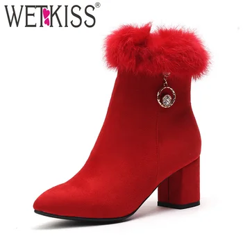 WETKISS Winter Women Ankle Boots Pointed Toe Crystal Footwear Fur Thick High Heels Ladies Boot Wedding Bridal Shoes Women 2018
WETKISS Winter Women Ankle Boots Pointed Toe Crystal Footwear Fur Thick High Heels Ladies Boot Wedding Bridal Shoes Women 2018