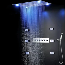 

Luxury 600*800MM Embedded Ceiling LED Shower Set 3 Fuctions Shower Head With Thermostatic Mixer &Lateral body jets&Hand Shower