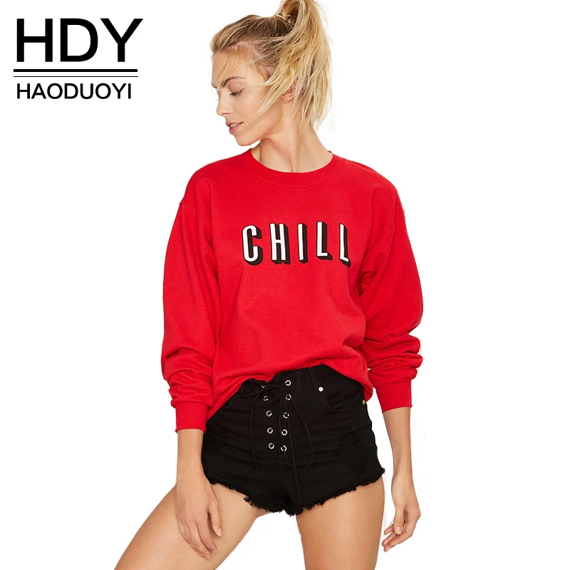 HDY Haoduoyi 2019 spring Tops Women Fashion Solid Red Brief Letters Print Loose Long Sleeve Crew Neck Pullover freeshipping
HDY Haoduoyi 2019 spring Tops Women Fashion Solid Red Brief Letters Print Loose Long Sleeve Crew Neck Pullover freeshipping