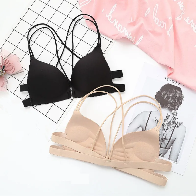 Sexy front-button Ring-less Bra Slim Seamless Mini-breast Gathered With Ribbons Crossed Behind 1 PCS underwear padded sport bra
Sexy front-button Ring-less Bra Slim Seamless Mini-breast Gathered With Ribbons Crossed Behind 1 PCS underwear padded sport bra