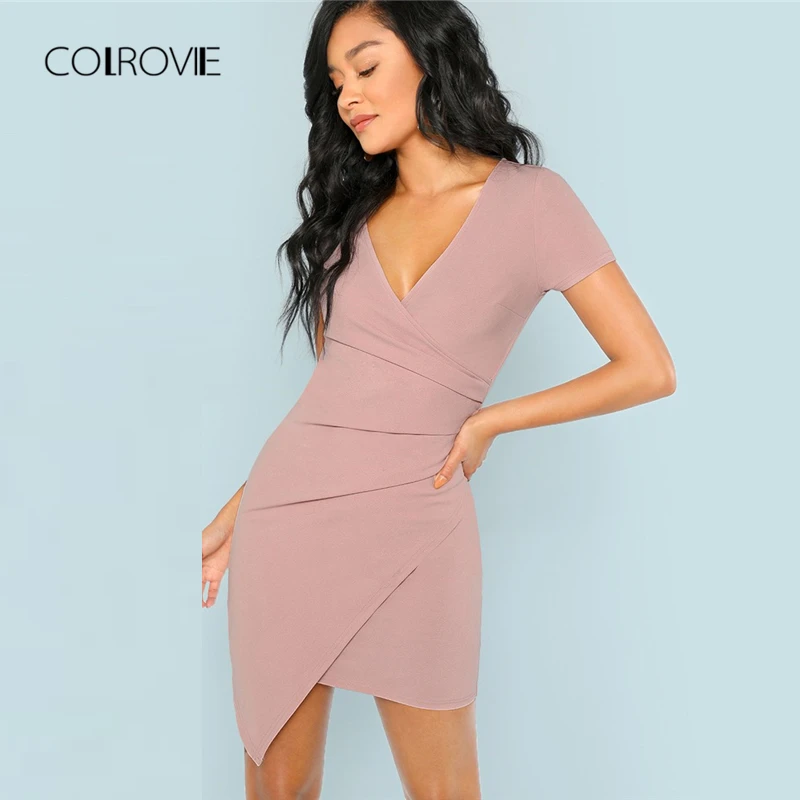 COLROVIE Pink V Neck Wrap Fitted Asymmetrical Sexy Party Dress Women 2018 Autumn Short Sheath Elegant Bodycon Summer Dresses
COLROVIE Pink V Neck Wrap Fitted Asymmetrical Sexy Party Dress Women 2018 Autumn Short Sheath Elegant Bodycon Summer Dresses