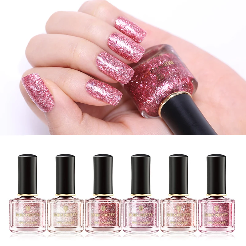 

BORN PRETTY Rose Gold Series Nail Polish Pure Nail Color Pink Glitter Sequins Nail Lacquer 6ml Shinny Manicure Nail Varnish