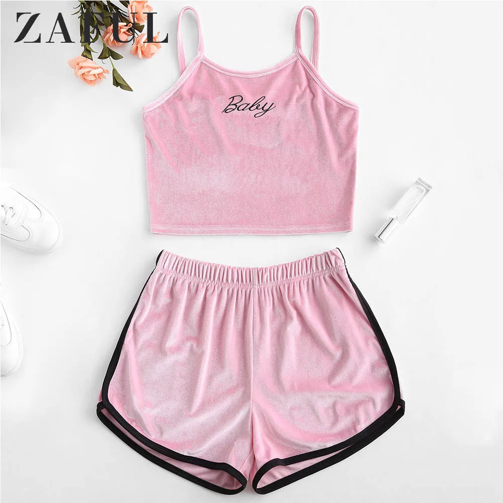 ZAFUL Sets Women Velvet Embroidered Top And Shorts Set sports wear Sleeveless Sexy Streetwear Bodycon Summer Women Clothes 2019
ZAFUL Sets Women Velvet Embroidered Top And Shorts Set sports wear Sleeveless Sexy Streetwear Bodycon Summer Women Clothes 2019