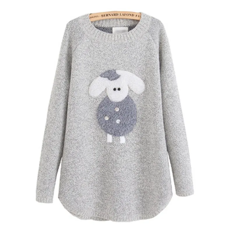Adomoe Autumn Female Casual Loose Pullovers Knitted wear Kawaii Cartoon Lovely Young Girl Sheep Appliques Long Sweater for Women
Adomoe Autumn Female Casual Loose Pullovers Knitted wear Kawaii Cartoon Lovely Young Girl Sheep Appliques Long Sweater for Women
