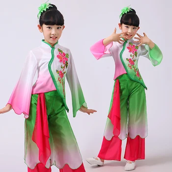 Girls Embroidery Chinese folk dance costumes green/red children fan yangko classical dance stage performance clothing
Girls Embroidery Chinese folk dance costumes green/red children fan yangko classical dance stage performance clothing