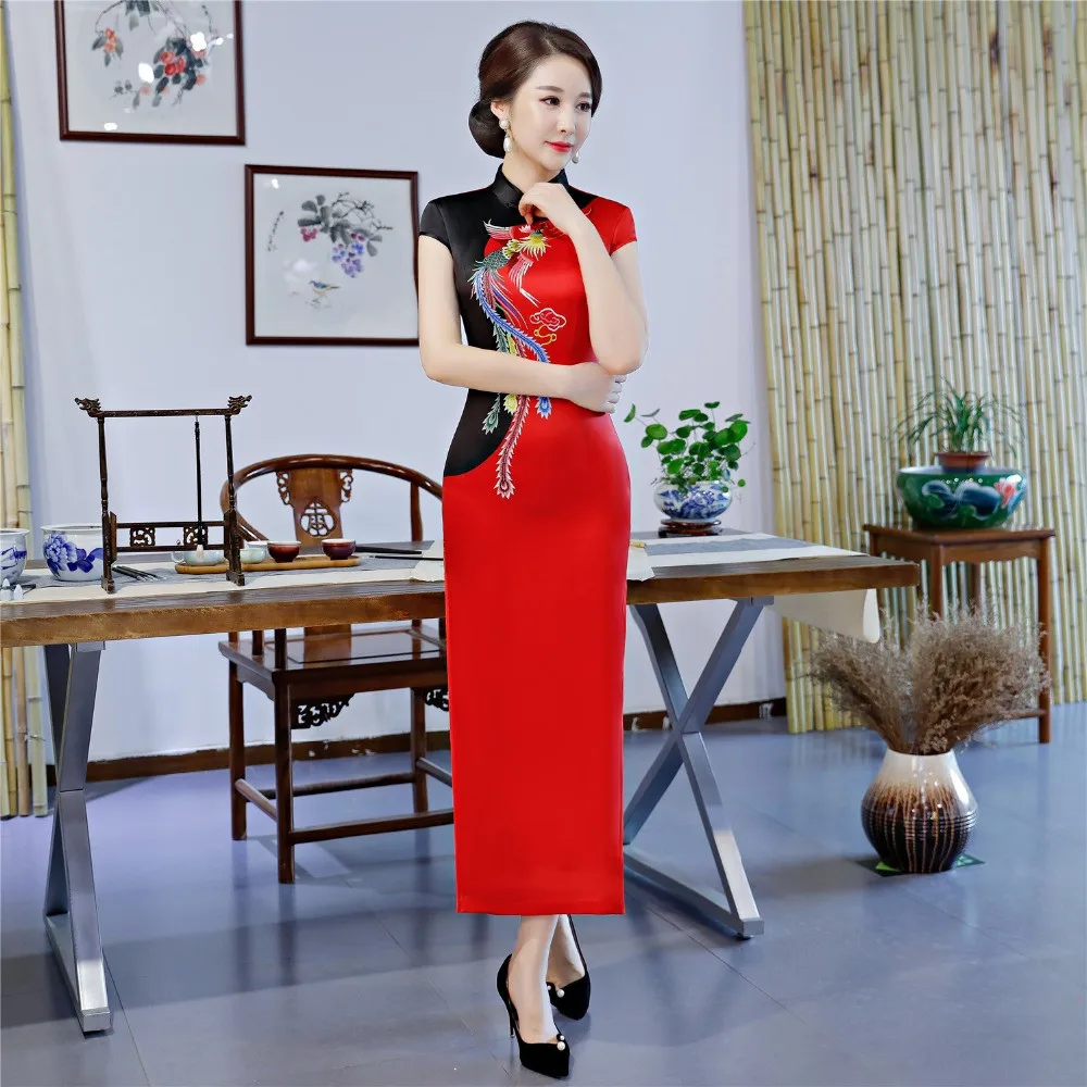 Женское винтажное платье Ципао Shanghai Story длинное китайское с коротким