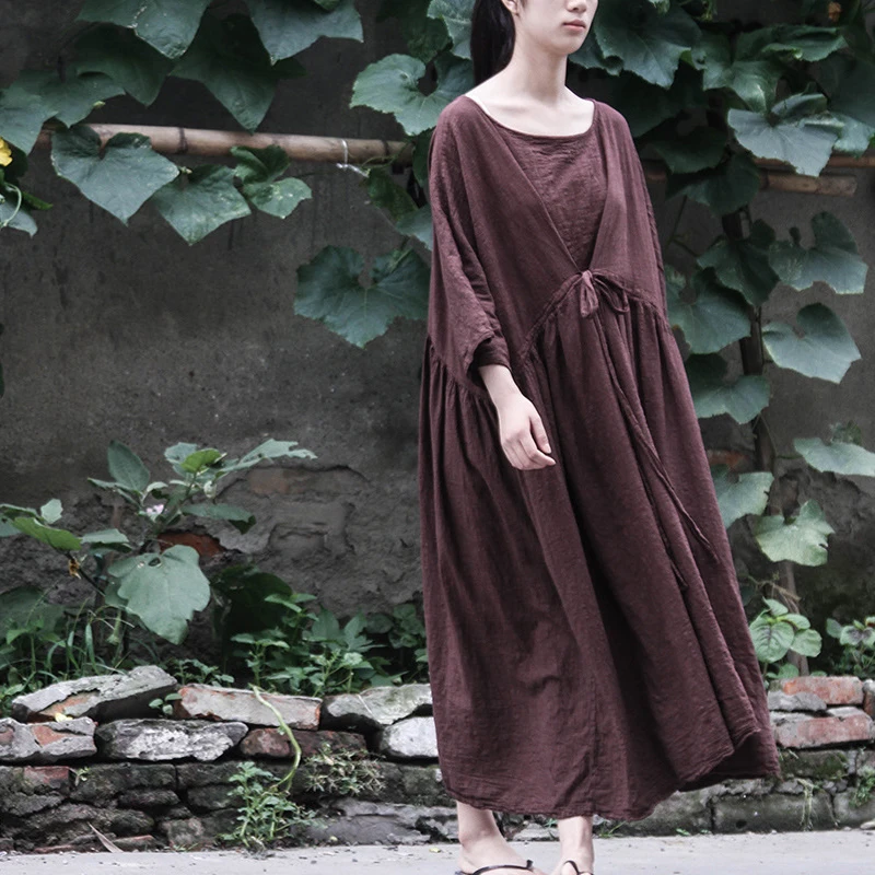 Johnature Women Bandage Dress Cotton Linen Pullover Robe 2019 Autumn New Seven Sleeve O-Neck Fold Plus Size Women Vintage Dress
Johnature Women Bandage Dress Cotton Linen Pullover Robe 2019 Autumn New Seven Sleeve O-Neck Fold Plus Size Women Vintage Dress