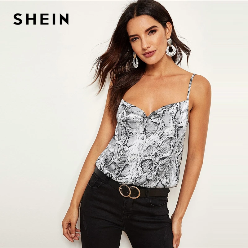 

SHEIN Multicolor Snake Skin Print Cami Top Spaghetti Strap Women Vest 2019 Summer Fashion Female New Weekend Casual Top Vests