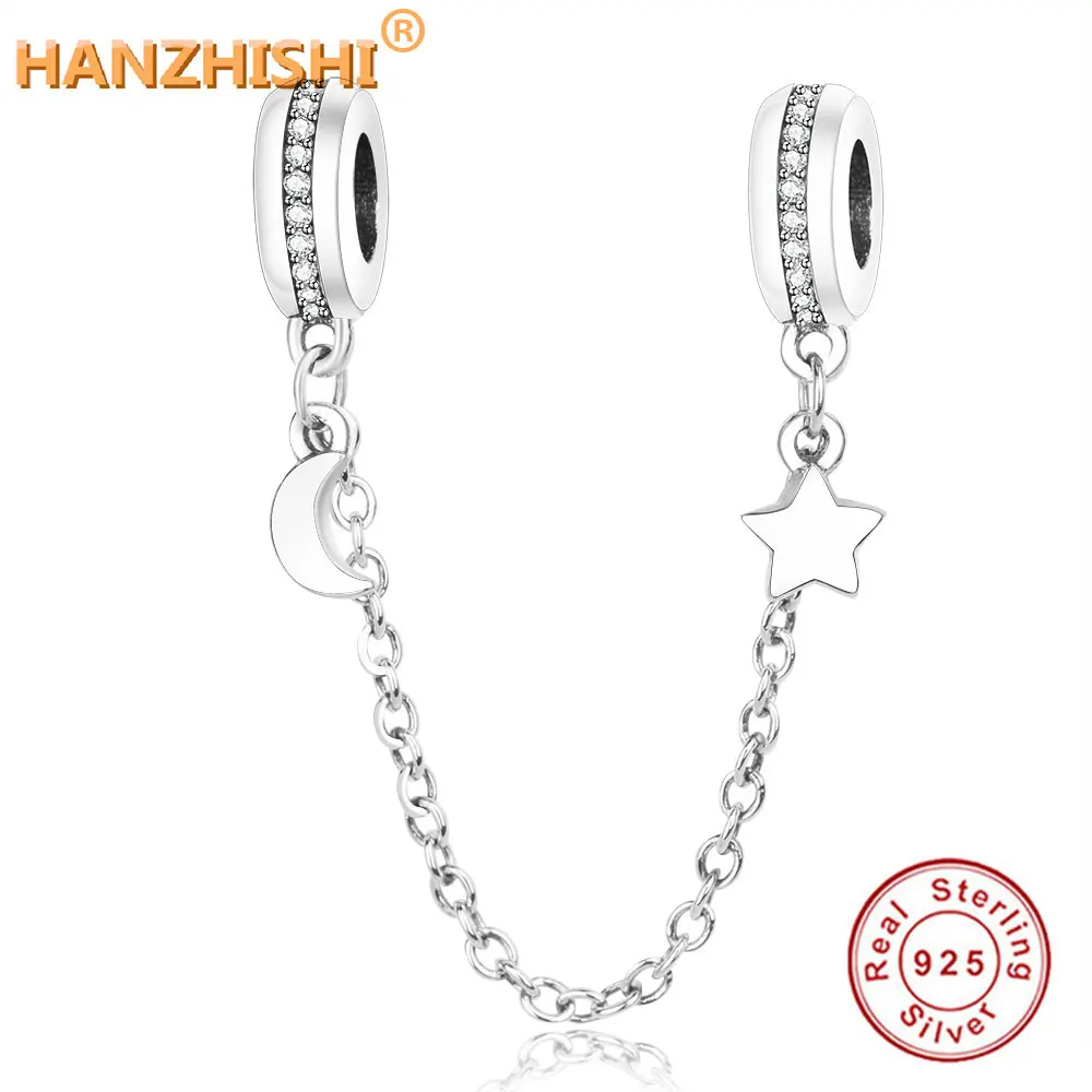 Authentic 925 Sterling Silver Moon Star Dangle Safety Chain Charm Beads Fits Original Pandora Charm Bracelet DIY Jewelry Making
Authentic 925 Sterling Silver Moon Star Dangle Safety Chain Charm Beads Fits Original Pandora Charm Bracelet DIY Jewelry Making