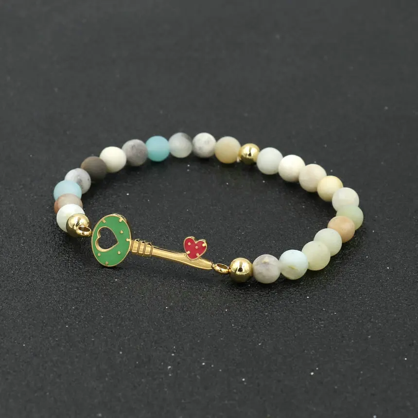Fashion Natural Stone Amazonite Beads Bracelet Men Gold Stainless Steel Heart Key Charm Bracelets For Women Couples Pulseira
Fashion Natural Stone Amazonite Beads Bracelet Men Gold Stainless Steel Heart Key Charm Bracelets For Women Couples Pulseira