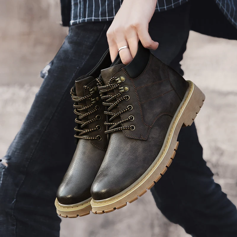 Man Spring Autumn Martens Boots Black Brown Working Safety Boots Comfortable Mens Thick Sole Shoes Lace Up Men Casual Boots
