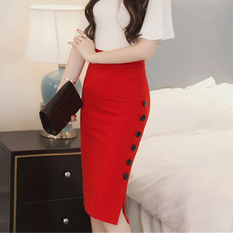 Women Elegant Slim Pencil Skirts High Waist Ladies Skirt Side Split Button Office Ladies Bodycon Fitted Skirts
Women Elegant Slim Pencil Skirts High Waist Ladies Skirt Side Split Button Office Ladies Bodycon Fitted Skirts