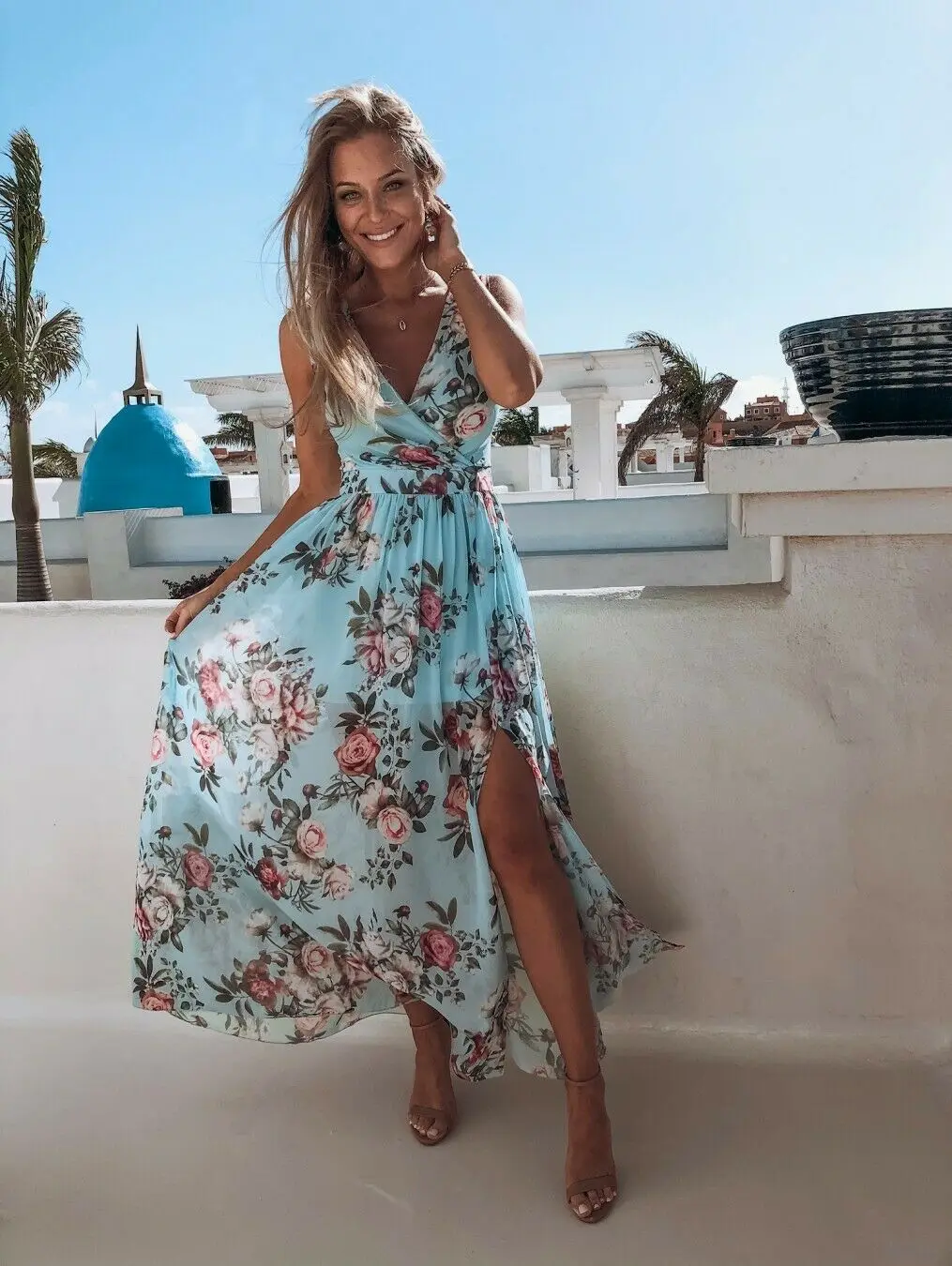 Womens Summer Holiday Boho Sleeveless Swing Long Maxi Dress Evening High Side Slit V neck Floral Party Beach Dresses Sundress
Womens Summer Holiday Boho Sleeveless Swing Long Maxi Dress Evening High Side Slit V neck Floral Party Beach Dresses Sundress