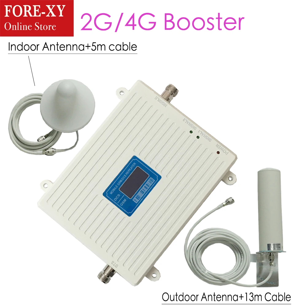 

full set GSM 900 2G 4G LTE 1800 Dual Band Repeater LCD Display 70dB Gain GSM 900mhz DCS 1800mhz Cellular Mobile Signal Booster