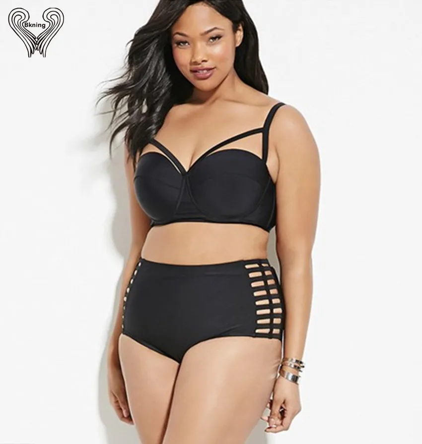 Image plus size swimwear high waist swimsuit super push up bikini two piece swimsuits cut out Beachwear For Women Sexy Bathing Suit