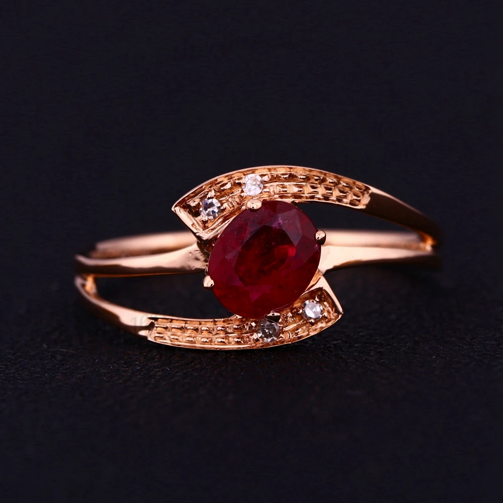 Фото 4x5 мм овальное ограненное рубиновое кольцо с натуральными бриллиантами розовое