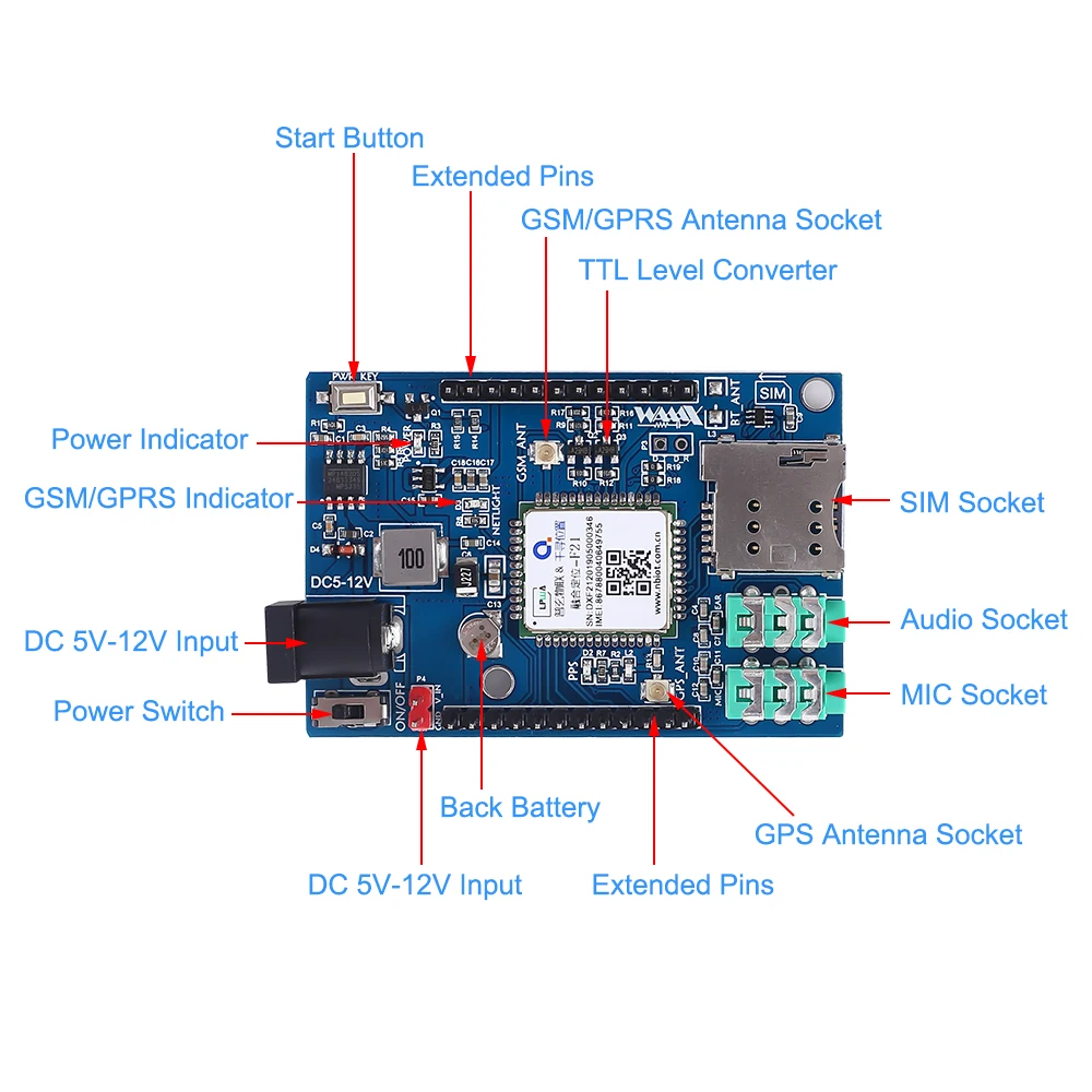 Макетная плата SIM800C модуль Φ 3 3/5V TTL для Arduino и активной керамической антенны