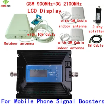 LCD Display 3G W-CDMA 2100MHz + GSM 900Mhz Dual Band Mobile Phone Signal Booster , Cell Phone Signal Repeater + Antenna + Cable 
LCD Display 3G W-CDMA 2100MHz + GSM 900Mhz Dual Band Mobile Phone Signal Booster , Cell Phone Signal Repeater + Antenna + Cable