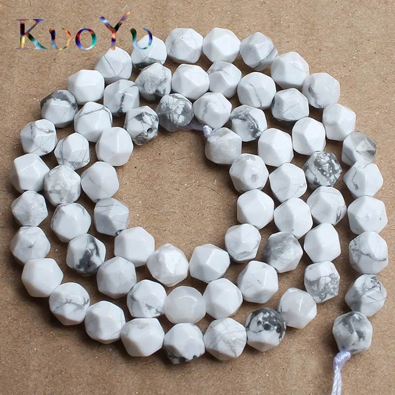 Оптовая продажа круглые бусины из натурального ограненного белого бирюзы Howlite