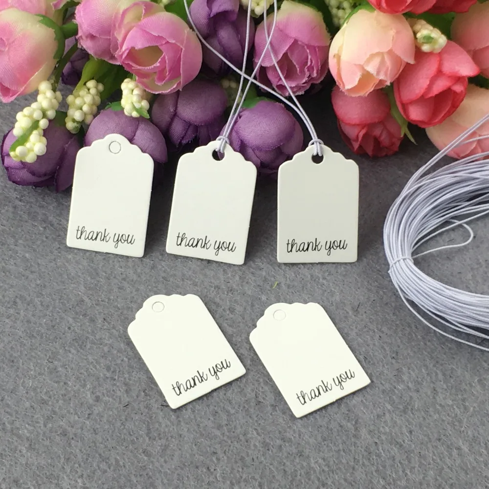 

200pcs Thank you Tags+200pcs Strings 3*2cm Gift Tags Kraft Jewelry Package Hang Tag Paper Card DIY for Box/Gift/Jewelry/wedding