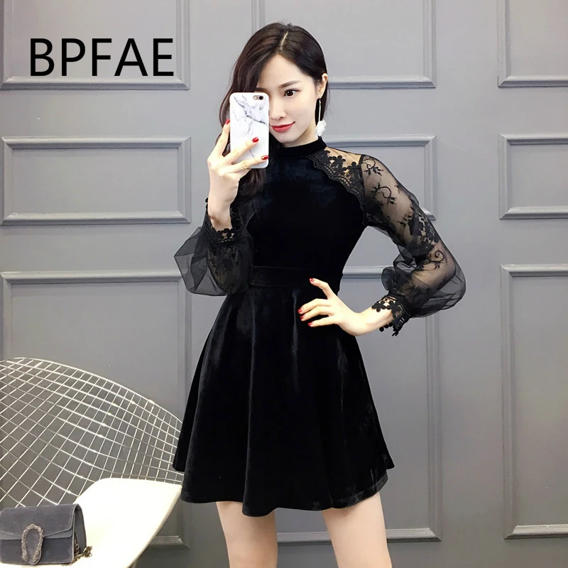 2018 Autumn New Harajuku Elegant Velour Patchwork Lace Black Mini Dress Lantern Sleevep High Waist Pleuche Slim Dresses Vestdio
2018 Autumn New Harajuku Elegant Velour Patchwork Lace Black Mini Dress Lantern Sleevep High Waist Pleuche Slim Dresses Vestdio