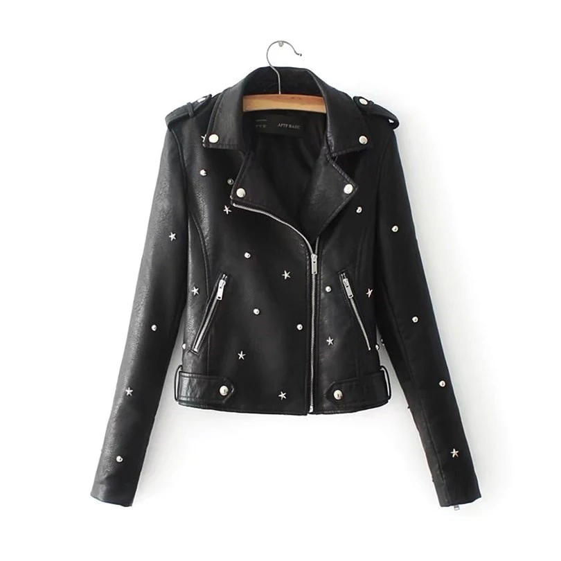 Women With Rivets Autumn Leather Jacket Streetwear Motocycle Fashion Female 2019 Faux Outwear Coat 5 Color Available