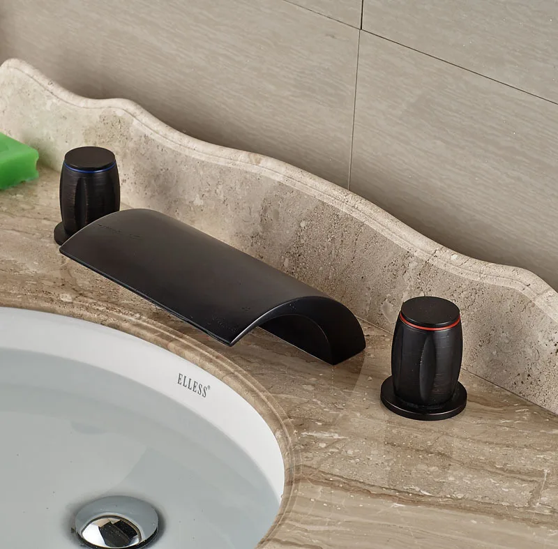 Deck mounted 3pcs Oil Rubbed Broze Tap Banthroom Vanity Sink Faucet Basin Tap