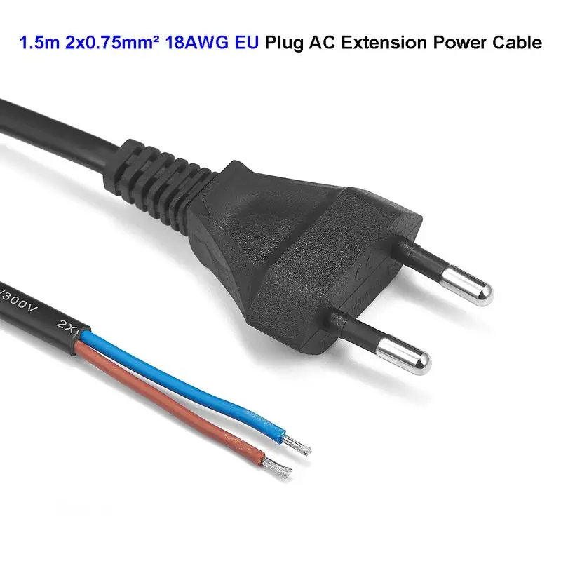 EU Euro AC Power Cable 1.5m 3m 18AWG 0.75mm 2 Pin Power Supply Extension Cord For Electrical Sockets Outdoor LED Lamp Bulb Light
EU Euro AC Power Cable 1.5m 3m 18AWG 0.75mm 2 Pin Power Supply Extension Cord For Electrical Sockets Outdoor LED Lamp Bulb Light