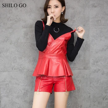 SHILO GO Leather Suit Womens Winter Fashion sheepskin genuine leather Sets Sexy Spaghetti Strap trumpet blouse concise shorts
SHILO GO Leather Suit Womens Winter Fashion sheepskin genuine leather Sets Sexy Spaghetti Strap trumpet blouse concise shorts