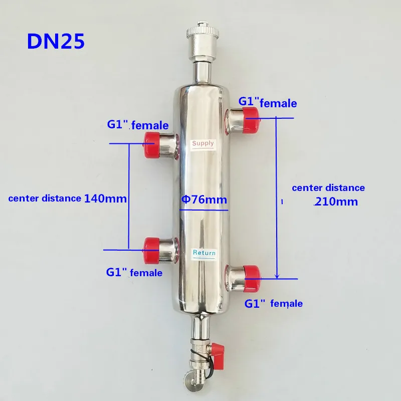 DN25 stainless steel 304 tank floor heating decoupling tank Water liquid mixing tank water manifold heating accessories
DN25 stainless steel 304 tank floor heating decoupling tank Water liquid mixing tank water manifold heating accessories