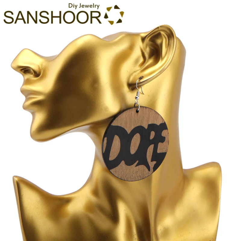 SANSHOOR Vintage Craved Afrocentric DOPE Wood Dangle Earrings 6cm Large Diameter For Black Lady Women Christmas Gifts 1Pair
SANSHOOR Vintage Craved Afrocentric DOPE Wood Dangle Earrings 6cm Large Diameter For Black Lady Women Christmas Gifts 1Pair