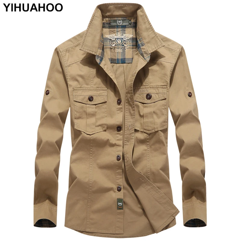 YIHUAHOO Casual Shirt Men Spring Autumn Long Sleeved Dress Shirt Multi Pockets Military Army Cargo Cotton Shirt Men BBZD-1591
YIHUAHOO Casual Shirt Men Spring Autumn Long Sleeved Dress Shirt Multi Pockets Military Army Cargo Cotton Shirt Men BBZD-1591